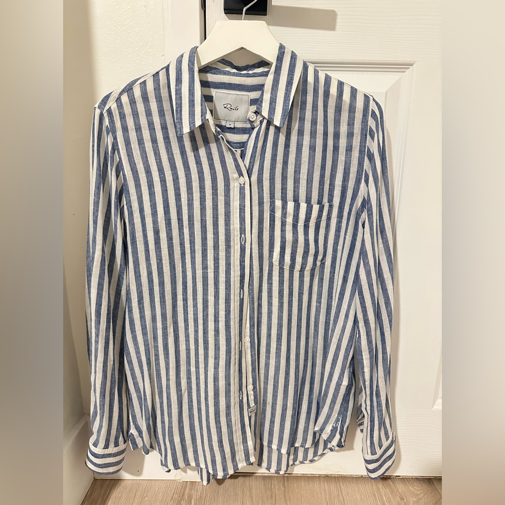 Rails Charli In Echo Blue And White Striped Button-Up Shirt Size M